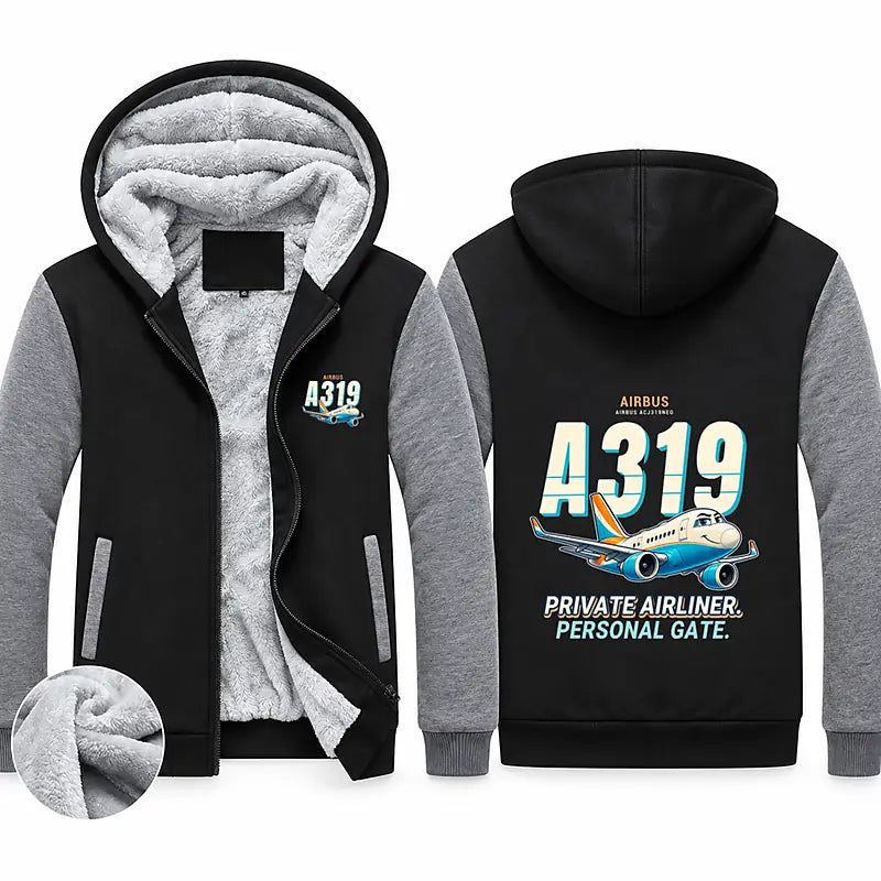 Airbus ACJ319neo Zipped Sweatshirts - Cartoon - Black & Gray
