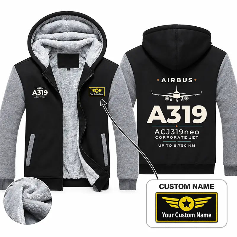 Airbus ACJ319neo Zipped Sweatshirts - Heritage + Name - Black & Gray