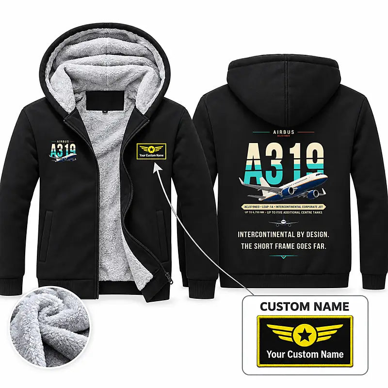 Airbus ACJ319neo Zipped Sweatshirts - Original + Name - Black