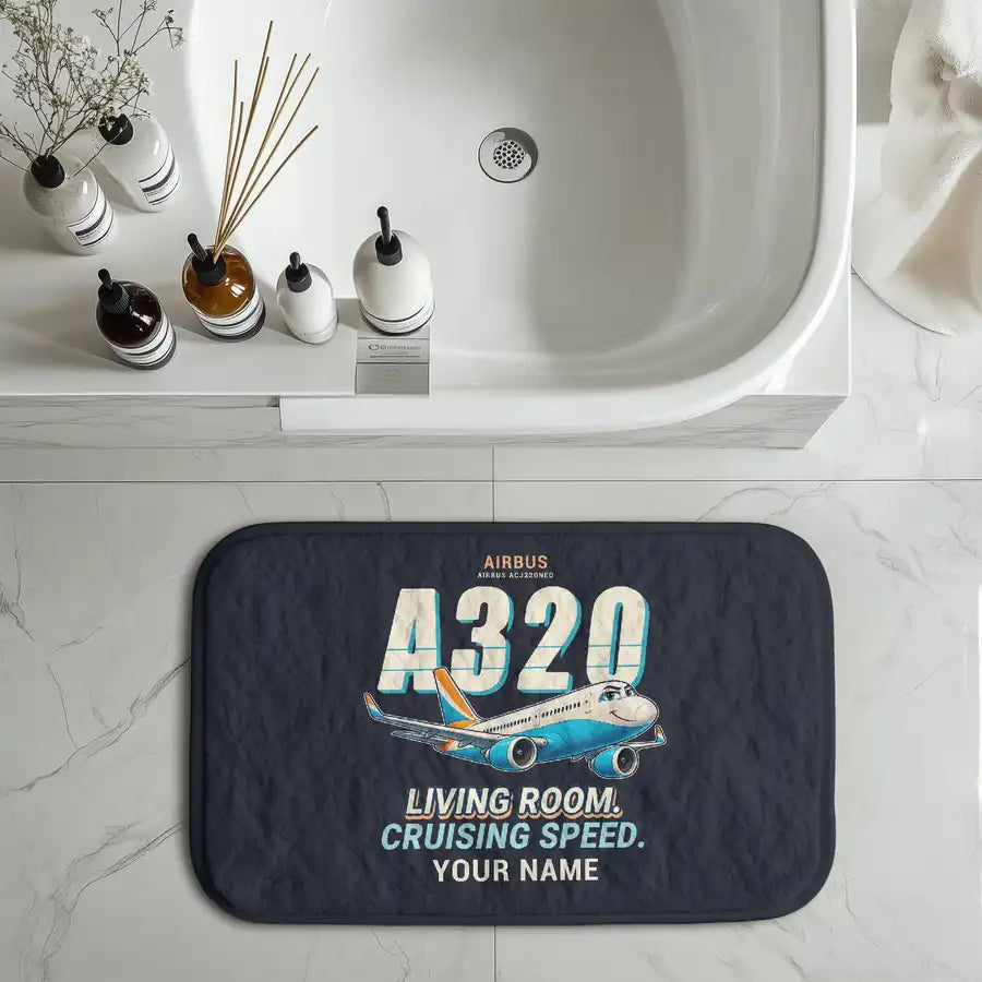 Airbus ACJ320neo - Cartoon + Name - Bath Mat