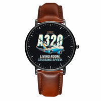 Thumbnail for Airbus ACJ320neo - Cartoon - Slim Leather - Black and Brown Leather Strap