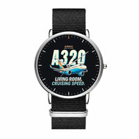 Thumbnail for Airbus ACJ320neo - Cartoon - Slim Leather - Silver and Black Nylon Strap