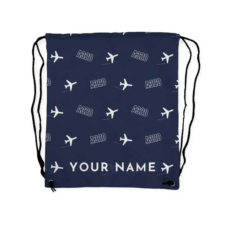 Airbus ACJ320neo - Drawstring Bag - 3D Pattern + Name - Navy Blue