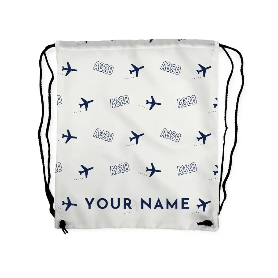 Airbus ACJ320neo - Drawstring Bag - 3D Pattern + Name - White