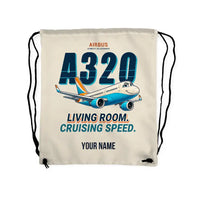 Thumbnail for Airbus ACJ320neo - Drawstring Bag - Cartoon + Name - Beige