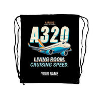 Thumbnail for Airbus ACJ320neo - Drawstring Bag - Cartoon + Name - Black