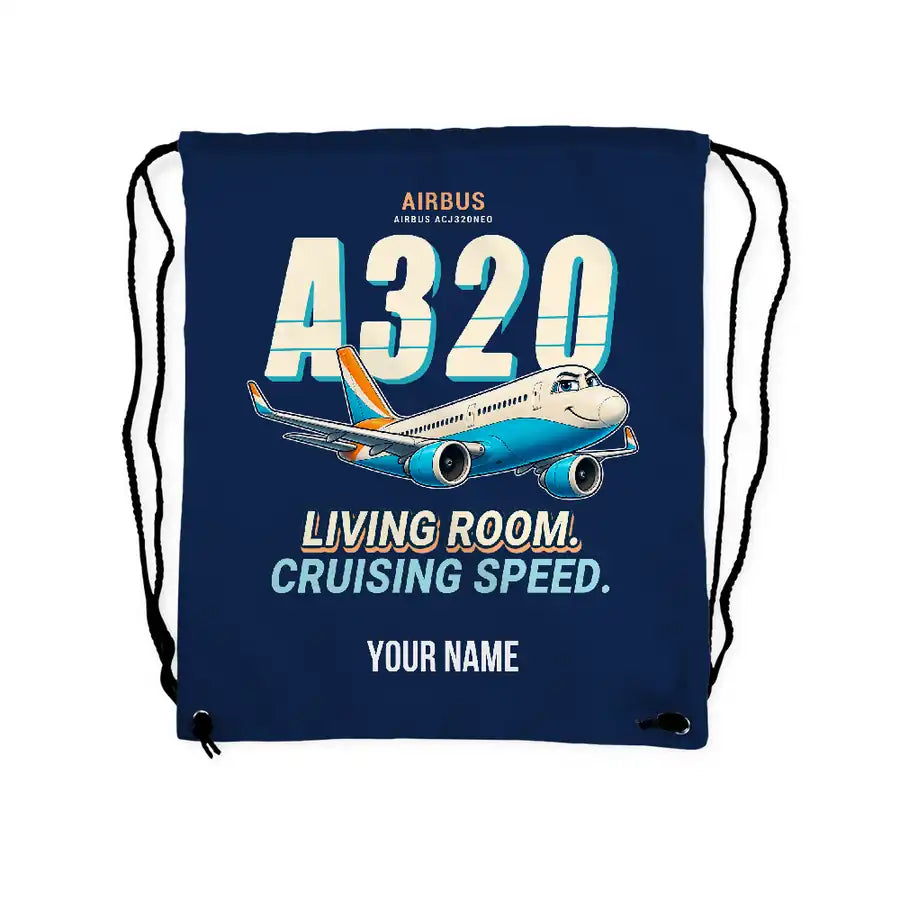 Airbus ACJ320neo - Drawstring Bag - Cartoon + Name - Dark Blue