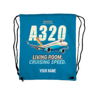 Thumbnail for Airbus ACJ320neo - Drawstring Bag - Cartoon + Name - Light Blue
