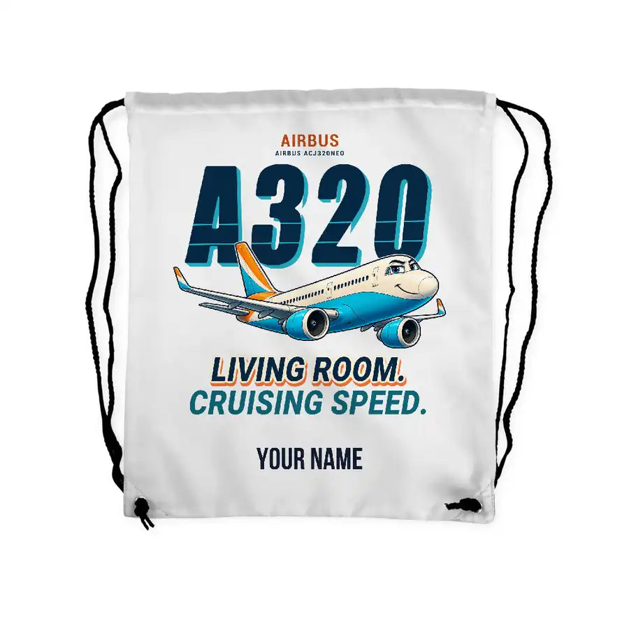 Airbus ACJ320neo - Drawstring Bag - Cartoon + Name - White