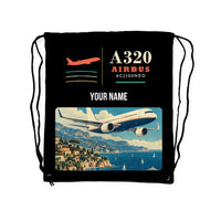 Thumbnail for Airbus ACJ320neo - Drawstring Bag - Classic + Name - Black