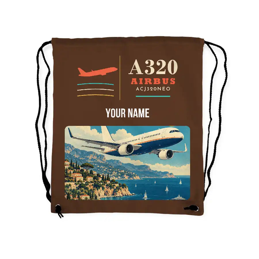 Airbus ACJ320neo - Drawstring Bag - Classic + Name - Brown
