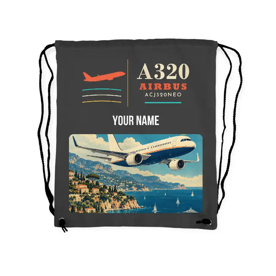 Airbus ACJ320neo - Drawstring Bag - Classic + Name - Gray