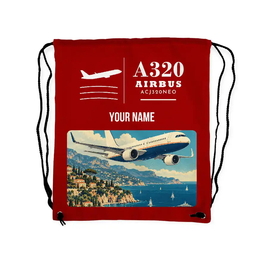 Airbus ACJ320neo - Drawstring Bag - Classic + Name - Red