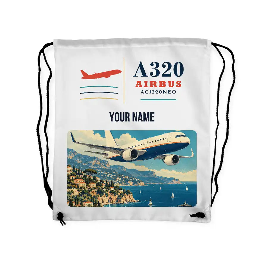 Airbus ACJ320neo - Drawstring Bag - Classic + Name - White