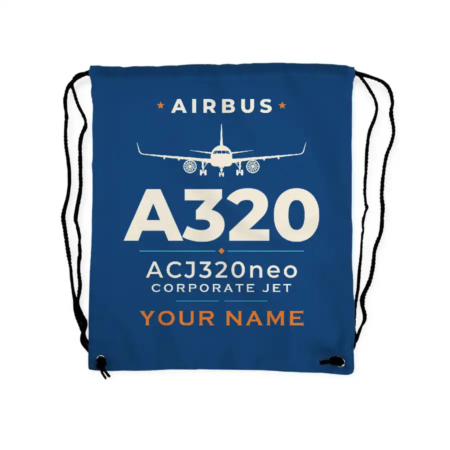 Airbus ACJ320neo - Drawstring Bag - Heritage + Name - Blue