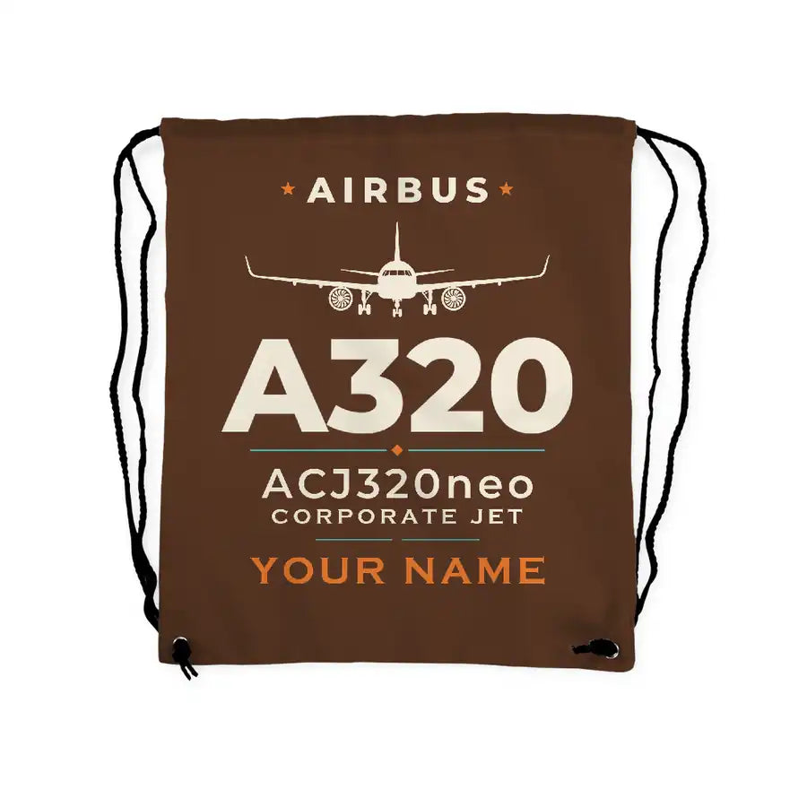 Airbus ACJ320neo - Drawstring Bag - Heritage + Name - Brown