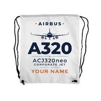 Thumbnail for Airbus ACJ320neo - Drawstring Bag - Heritage + Name - White
