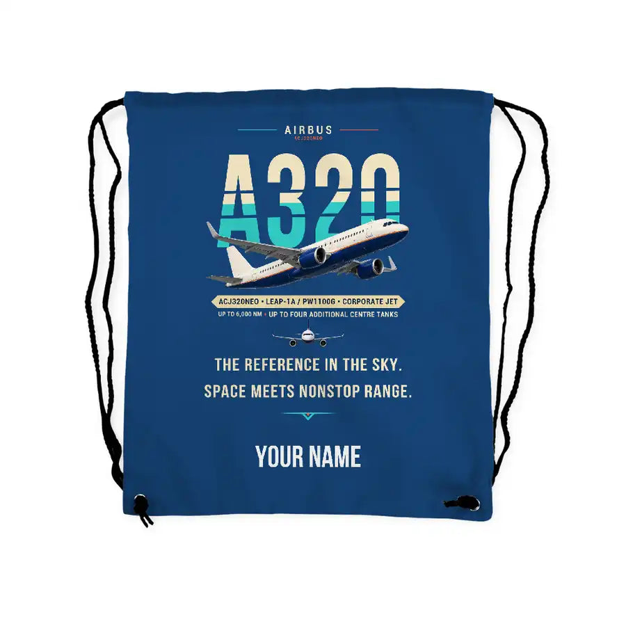 Airbus ACJ320neo - Drawstring Bag - Original + Name - Blue
