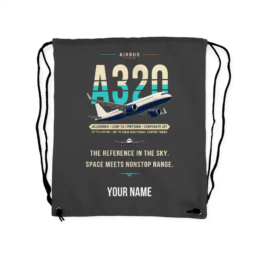Airbus ACJ320neo - Drawstring Bag - Original + Name - Gray