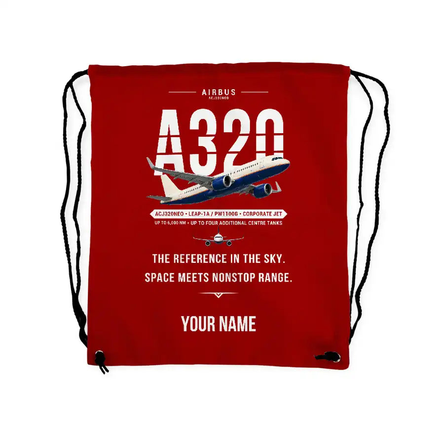 Airbus ACJ320neo - Drawstring Bag - Original + Name - Red
