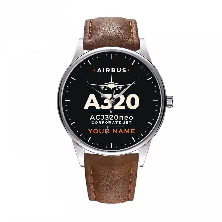 Airbus ACJ320neo - Heritage + Name - Leather Strap - Brown Leather Strap