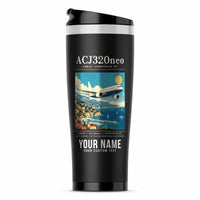 Thumbnail for Airbus ACJ320neo - Poster + Name - Stainless Steel (No Holder) - Black