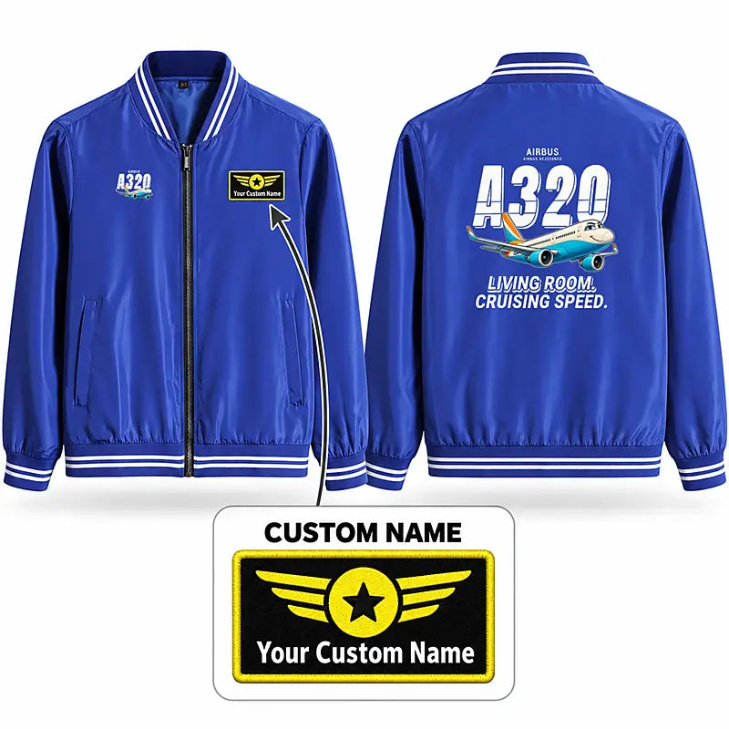 Airbus ACJ320neo Stylish Jackets - Baseball Collar - Cartoon + Name - Royal Blue
