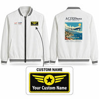 Thumbnail for Airbus ACJ320neo Stylish Jackets - Baseball Collar - Poster + Name - White