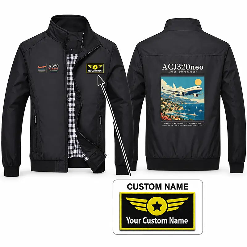Airbus ACJ320neo Stylish Jackets - Stand Collar - Poster + Name - Black