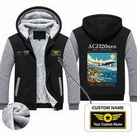 Thumbnail for Airbus ACJ320neo Zipped Sweatshirts - Poster + Name - Black & Gray