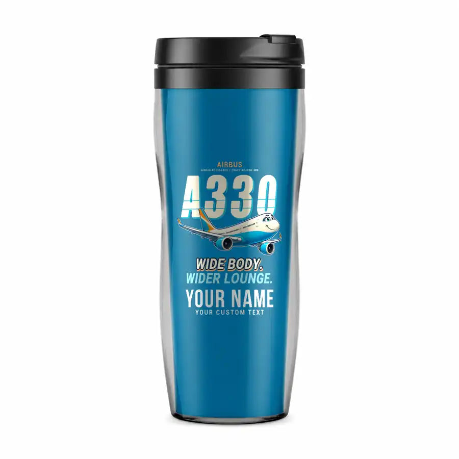 Airbus ACJ330neo - Cartoon + Name - Plastic (No Holder) - Light Blue