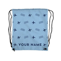 Thumbnail for Airbus ACJ330neo - Drawstring Bag - 3D Pattern + Name - Light Blue