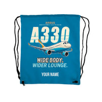 Thumbnail for Airbus ACJ330neo - Drawstring Bag - Cartoon + Name - Light Blue