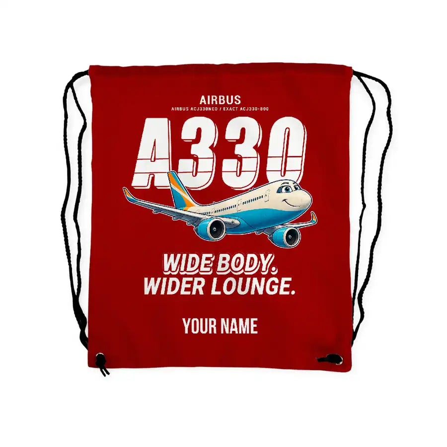 Airbus ACJ330neo - Drawstring Bag - Cartoon + Name - Red