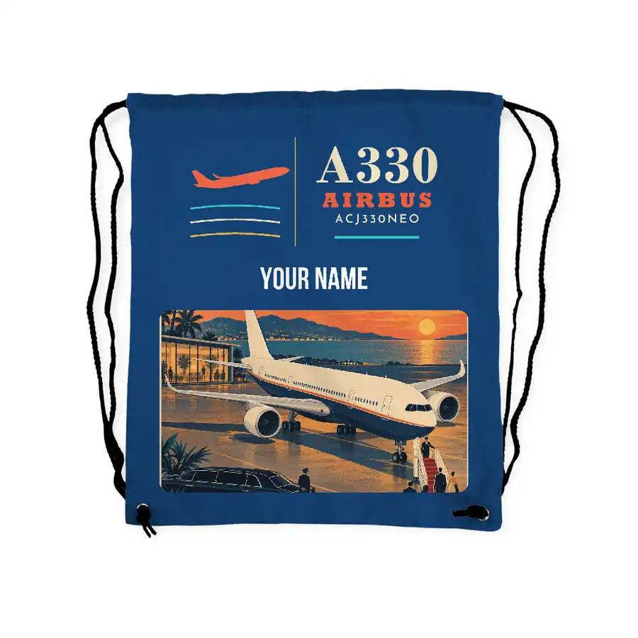 Airbus ACJ330neo - Drawstring Bag - Classic + Name - Blue