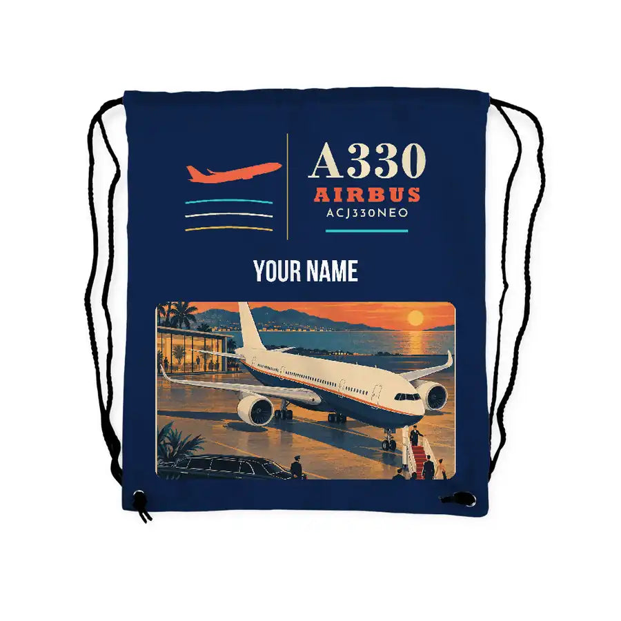 Airbus ACJ330neo - Drawstring Bag - Classic + Name - Dark Blue