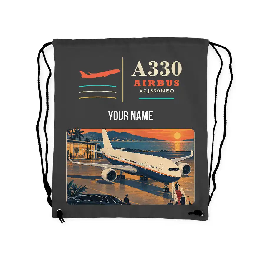 Airbus ACJ330neo - Drawstring Bag - Classic + Name - Gray