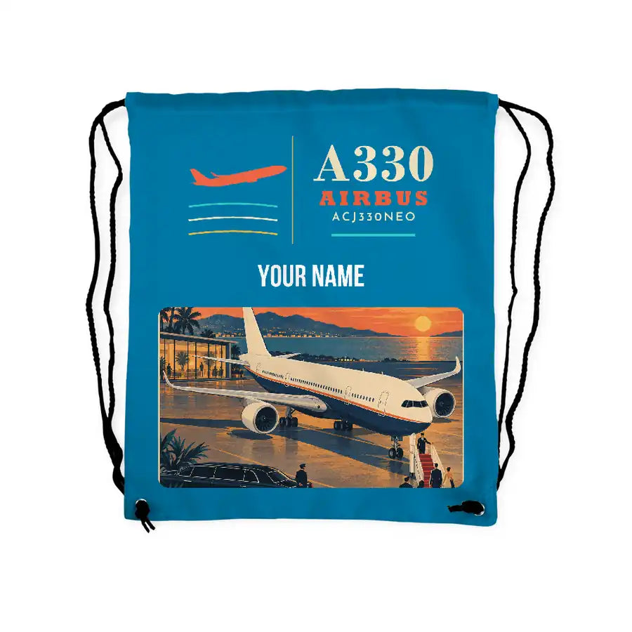 Airbus ACJ330neo - Drawstring Bag - Classic + Name - Light Blue