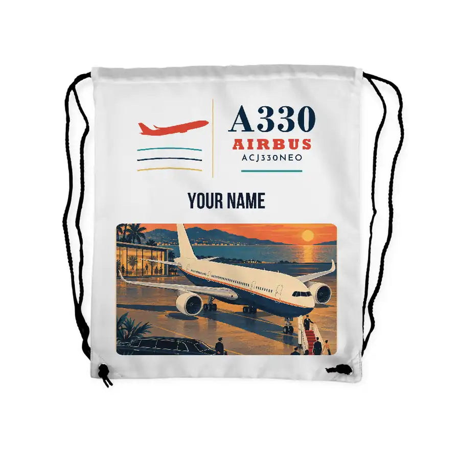Airbus ACJ330neo - Drawstring Bag - Classic + Name - White