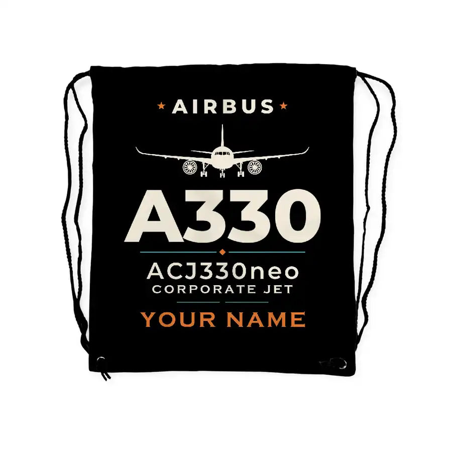 Airbus ACJ330neo - Drawstring Bag - Heritage + Name - Black
