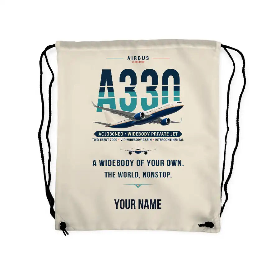 Airbus ACJ330neo - Drawstring Bag - Original + Name - Beige