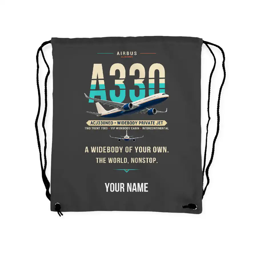 Airbus ACJ330neo - Drawstring Bag - Original + Name - Gray