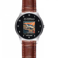 Thumbnail for Airbus ACJ330neo - Poster + Name - Leather Strap - Striped Brown Leather Strap