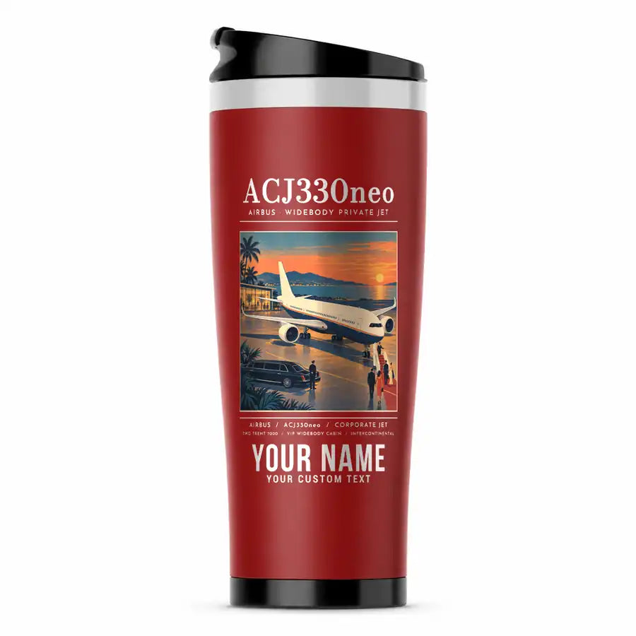 Airbus ACJ330neo - Poster + Name - Stainless Steel (No Holder) - Red