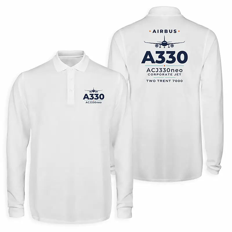 Airbus ACJ330neo - exact ACJ330-800 Premium Polo T-Shirts - Heritage - Long Sleeve - White