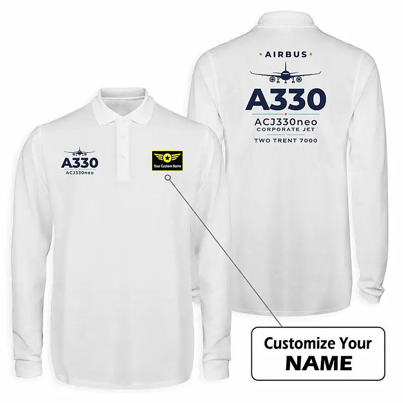 Airbus ACJ330neo - exact ACJ330-800 Premium Polo T-Shirts - Heritage + Name - Long Sleeve - White