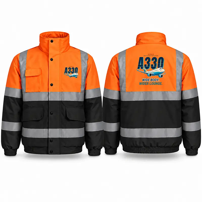 Airbus ACJ330neo Reflective Winter Jackets - Cartoon - Orange & Navy