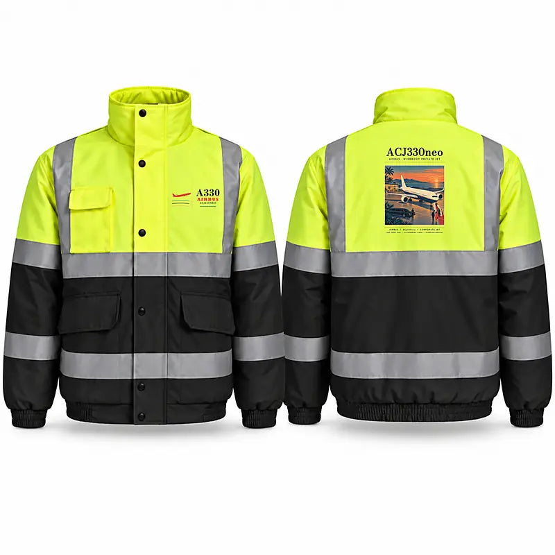 Airbus ACJ330neo Reflective Winter Jackets - Poster - Fluorescent Yellow & Navy