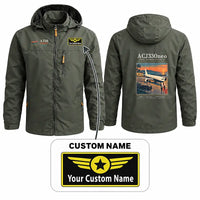 Thumbnail for Airbus ACJ330neo Stylish Jackets - Hooded Windbreaker - Poster + Name - Olive Green