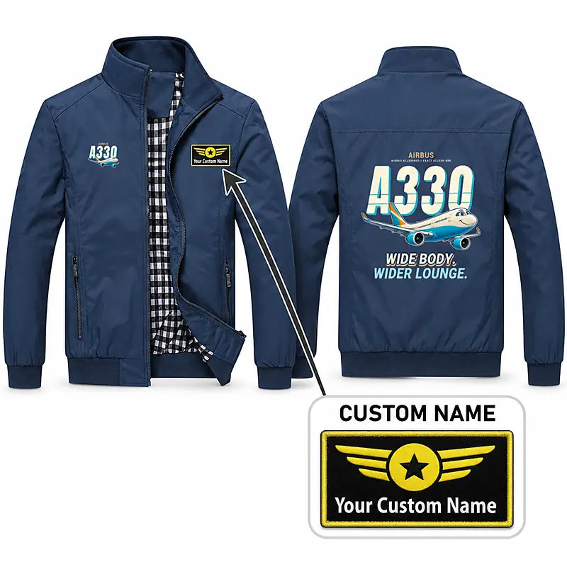 Airbus ACJ330neo Stylish Jackets - Stand Collar - Cartoon + Name - Navy Blue